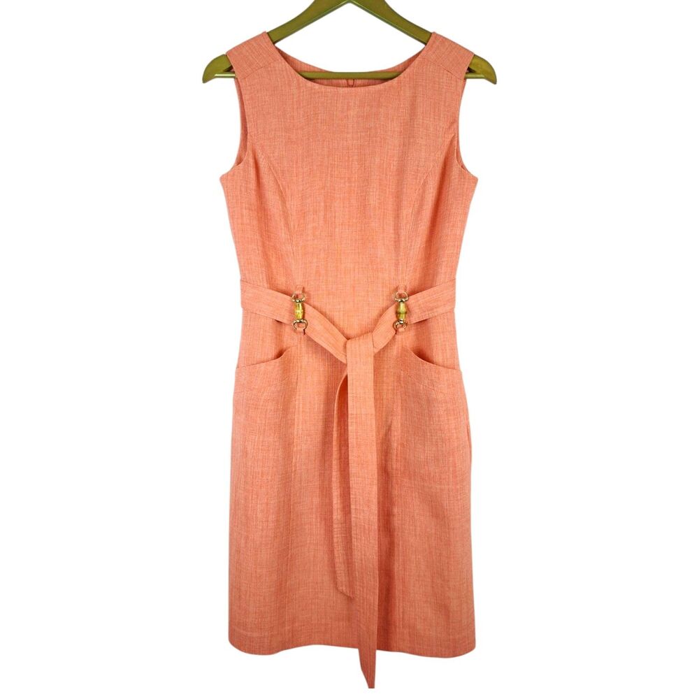 Ellen Tracy Summer Dress Size 4 Sleeveless Salmon Pink / Orange Color Tie Waist